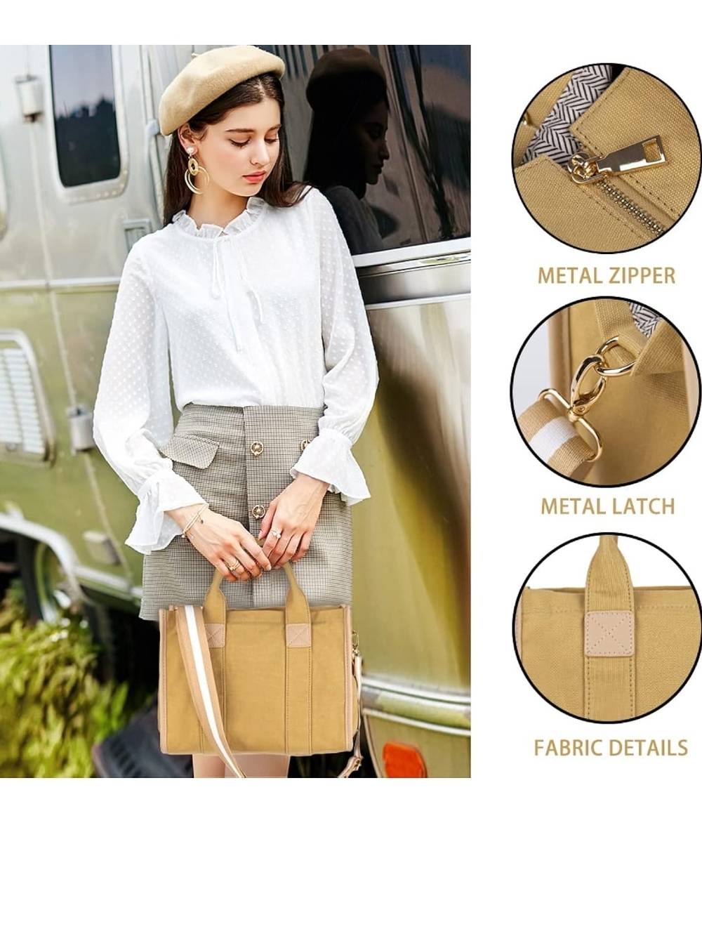 Mustard Yellow Canvas Tote Bag with Removable Strap - Picture 6 of 9